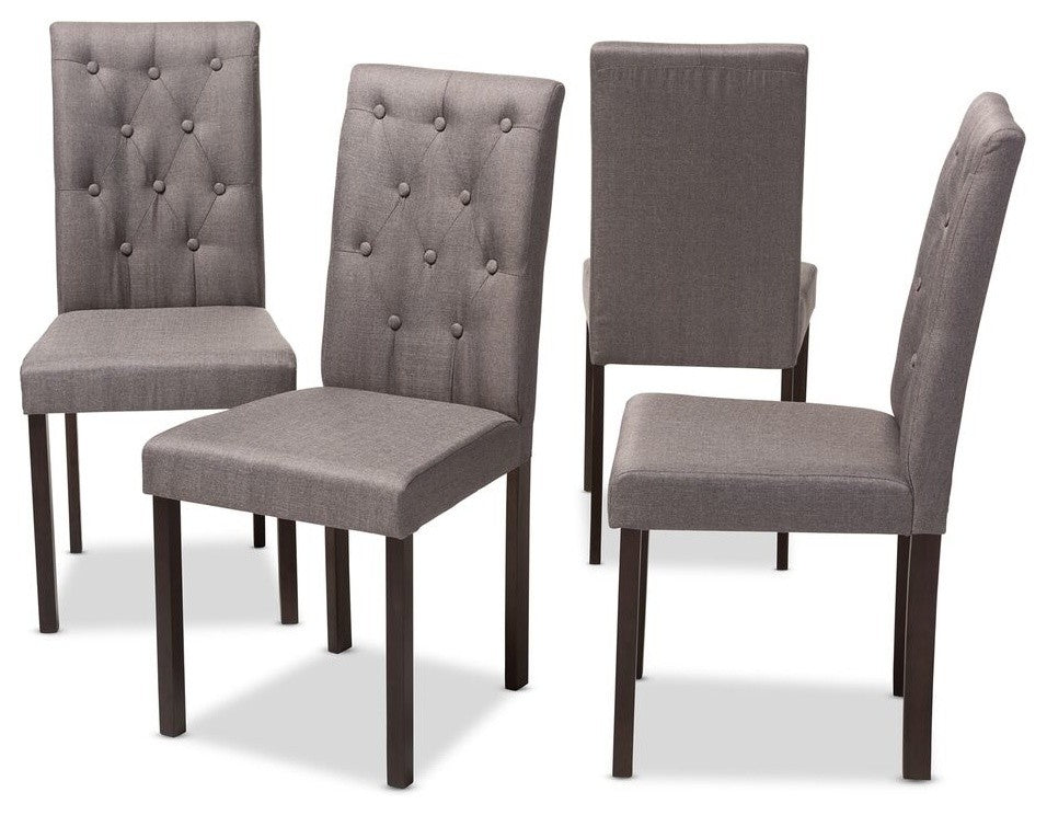 Gardner Dark Brown Finished Fabric Upholstered Dining Chair, Set of 4, Gray