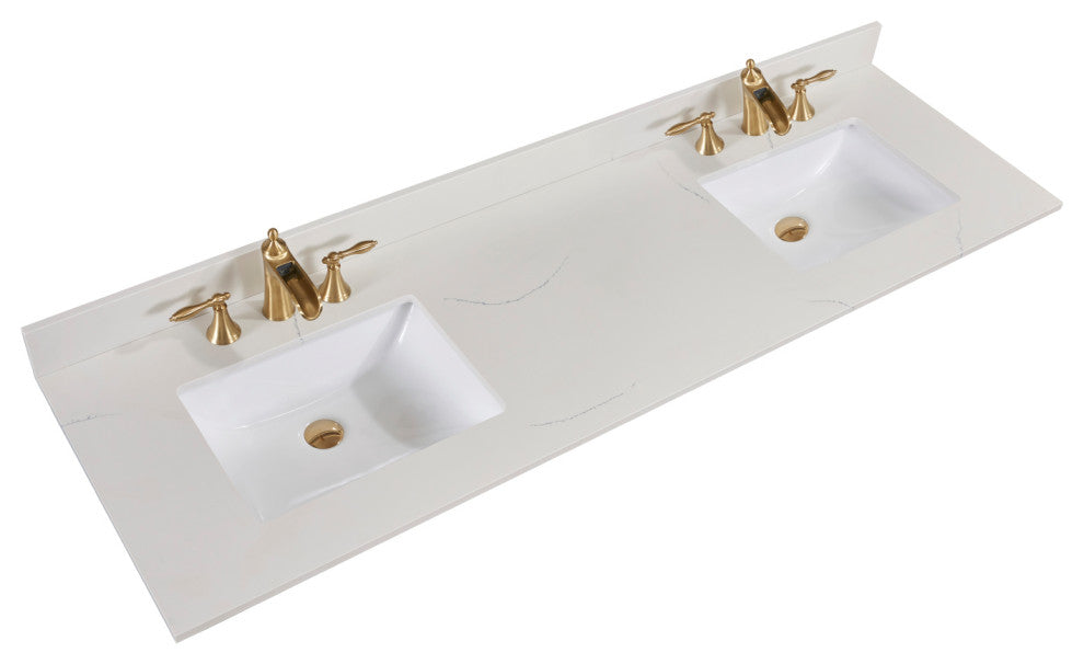 Belluno Engineered Stone Vanity Top, Milano White With White Sink, 73"