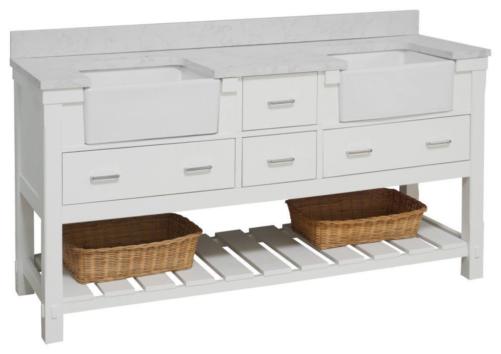 Charlotte 72" Bathroom Vanity, White, Engineered Carrara