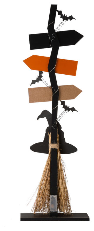42"H Lighted Wooden Witch's Broom Porch Decor