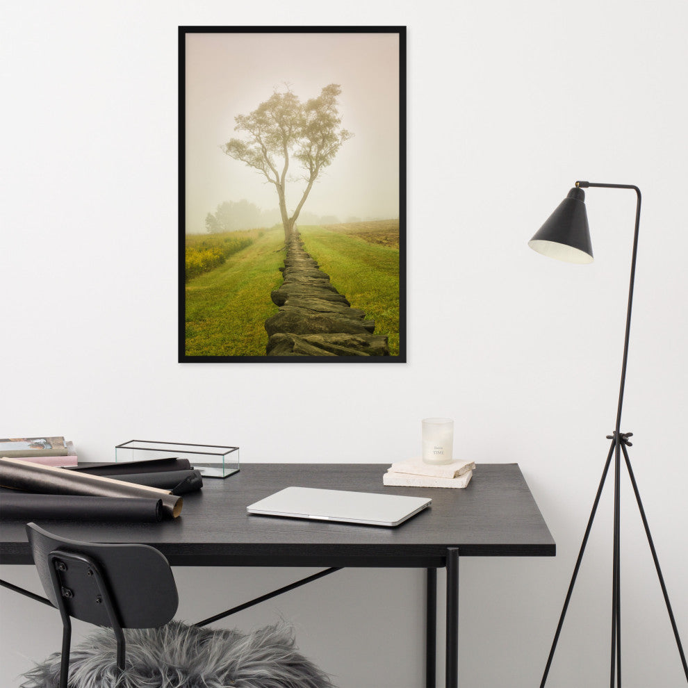 Calming Morning Rural Landscape Framed Photo Paper Wall Art Prints, Black, 24" X 36"