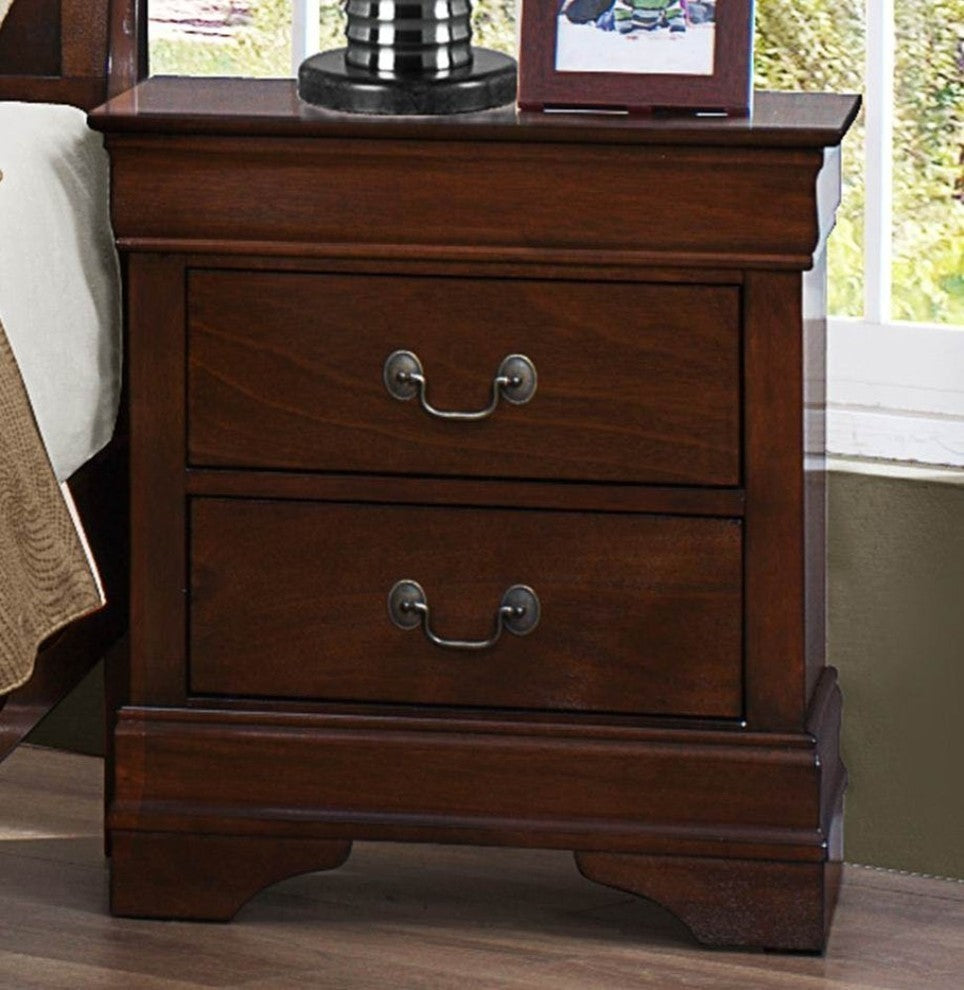 Benzara BM174482 Wooden Night Stand With Curvy Handle Drawer Cherry Brown