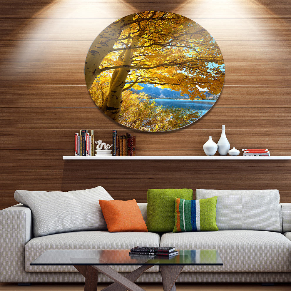 Bright Yellow Autumn Tree, Landscape Round Wall Art, 11"