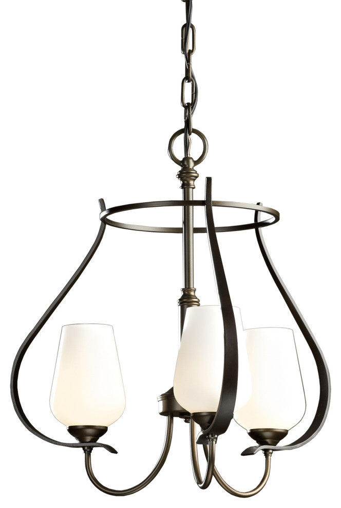 Flora 3 Arm Round Chandelier, Bronze Finish, Opal Glass