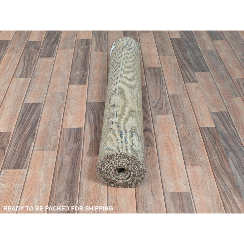 Mocha Brown Vintage Persian Serab Hand Knotted Pure Wool Runner Rug, 3'3"x9'9"