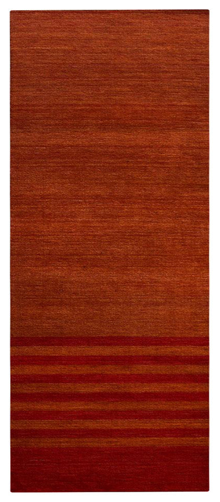 HAND KNOTTED LOOM WOOL ECO-FRIENDLY AREA RUGS - Runner, Rust Red, Contemporary