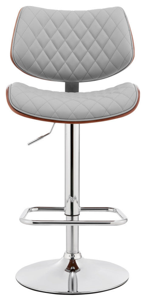 Leland Adjustable Faux Leather and Metal Bar Stool, Gray and Chrome