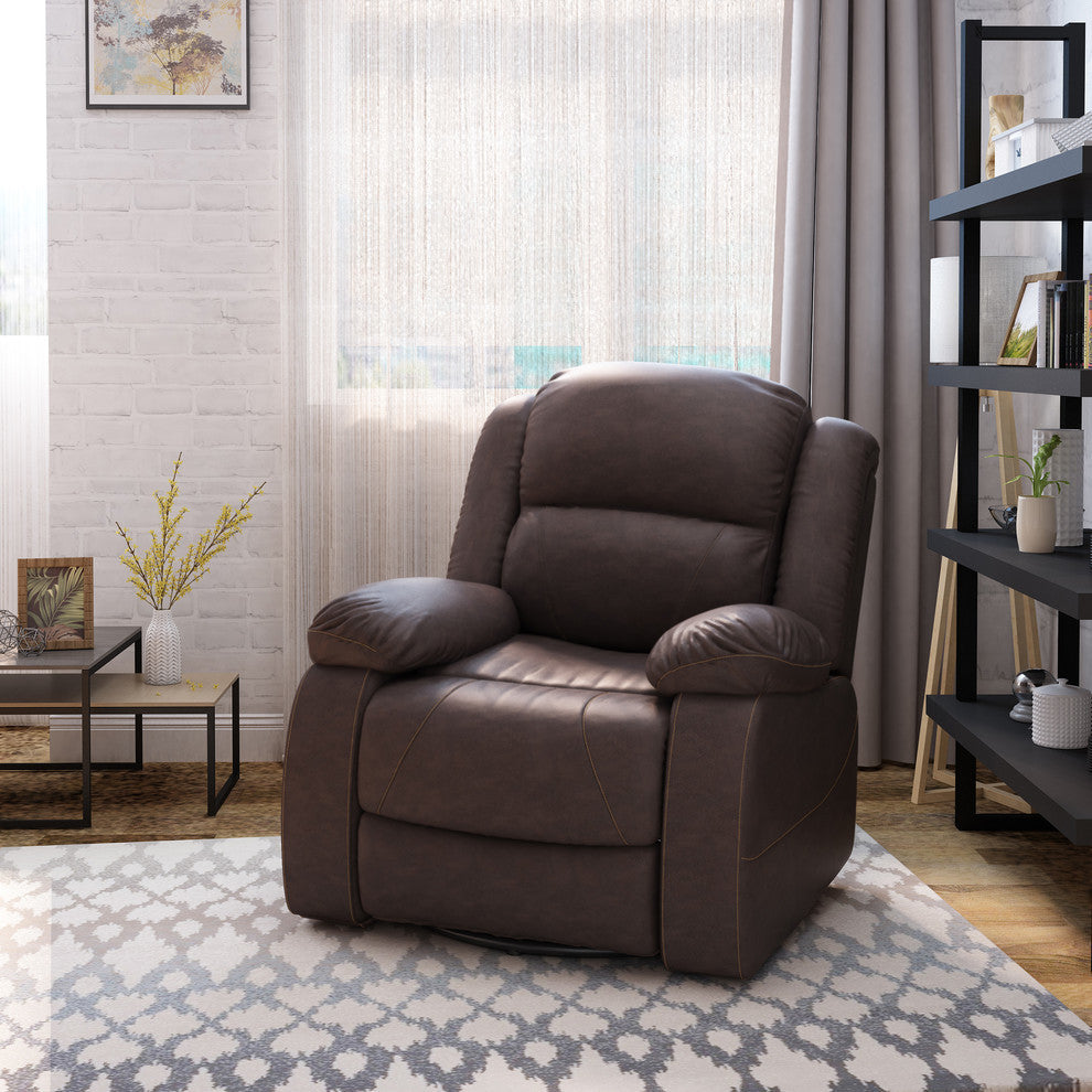 GDF Studio Flora Classic Tufted Leather Swivel Recliner, Dark Brown