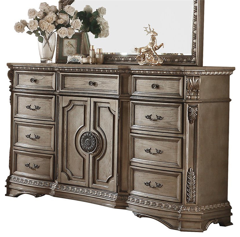ACME Northville Wooden 9 Drawer Dresser in Antique Silver