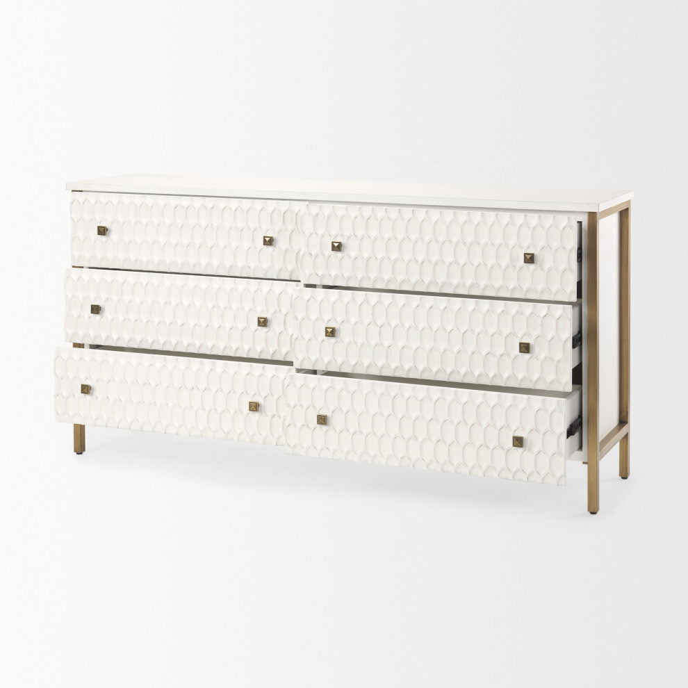 Savannah White Fir Veneer With Gold Metal Accents 6-Drawer Sideboard