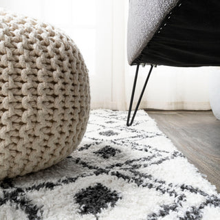 Caimari Moroccan Diamond Shag White/Black 2'x8' Runner Rug