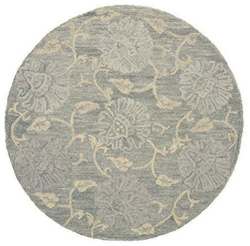 6" Gray Floral Vines Round Area Rug