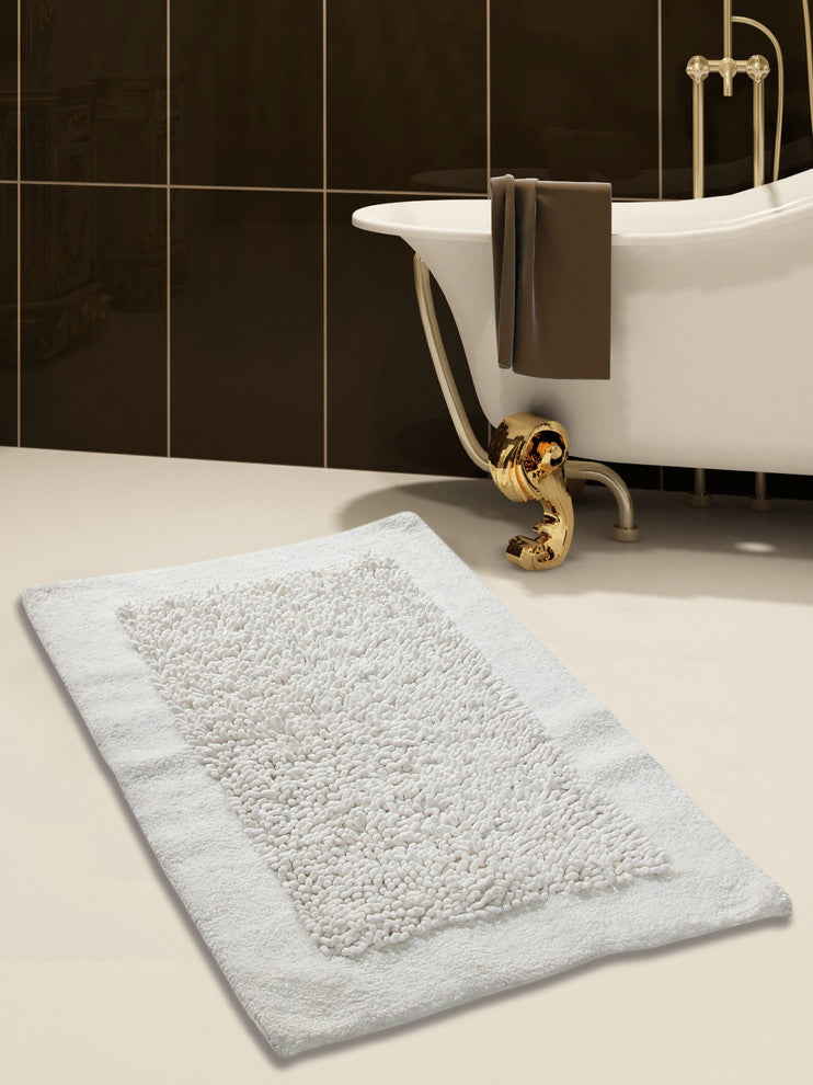 Bath Rug Cotton and Chenille Tufted, 34"x21", White, GSF 200, Pattern Lima