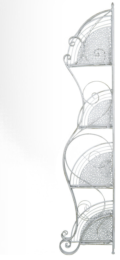 HomeRoots 16" X 3.5" X 67.5" Antique White Steel Corner Bakers Rack With Shelves