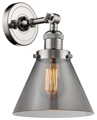 Large Cone 1-Light Sconce, Smoked Glass, Polished Nickel