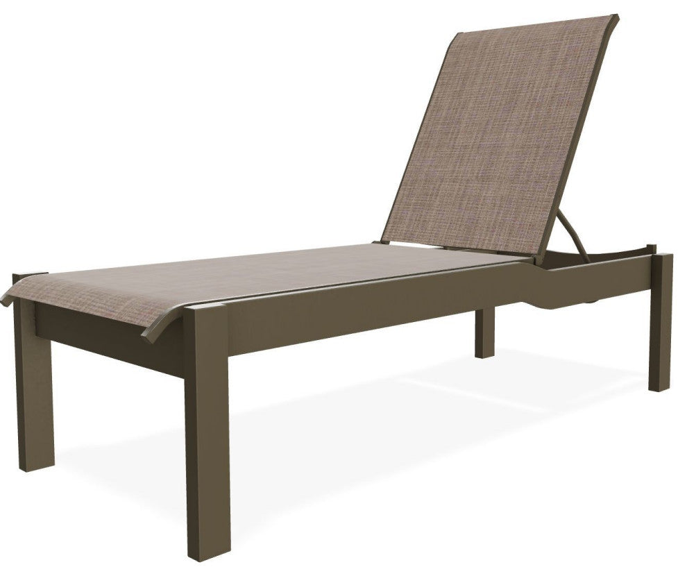 Leeward Sling Stackable Outdoor Chaise Lounge, Augustine Fennel/Beachwood