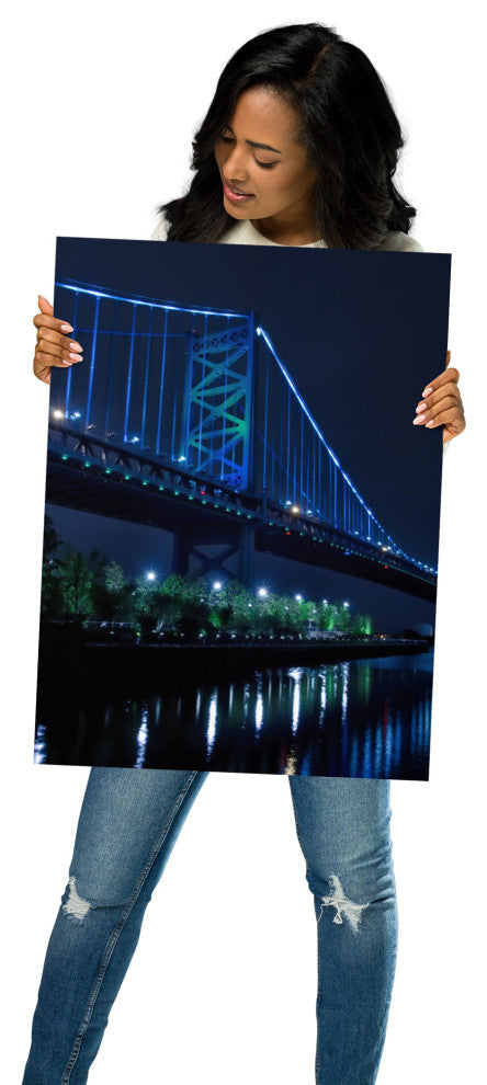 The Ben Franklin Bridge 3 Night Urban Landscape Photo Unframed Wall Art Print, 18" X 24"