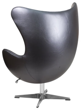 Gray Leather Egg Chair With Tilt-Lock Mechanism