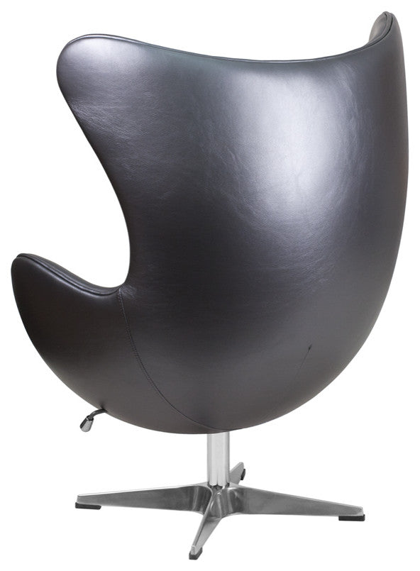 Gray Leather Egg Chair With Tilt-Lock Mechanism