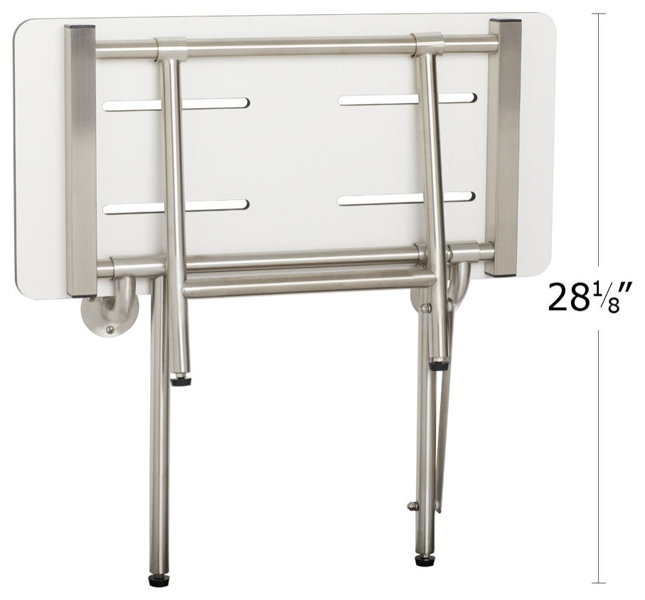 Folding Wall Mount Bench Shower Seat with Legs, White, 30-Inch