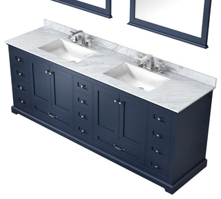 Dukes 84" Navy Blue Double Vanity, White Square Sinks, 34" Mirrors With Faucets