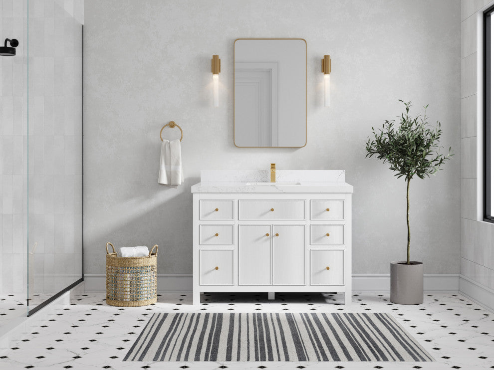 Sonoma 48 Single Sink Reeded Bath Vanity in White 2" Empira White