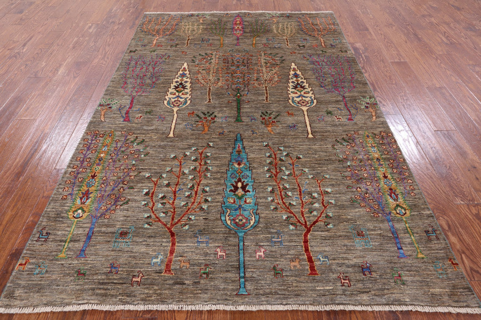 5' 8" X 8' 3" Tribal Persian Gabbeh Handmade Wool Rug Q5289