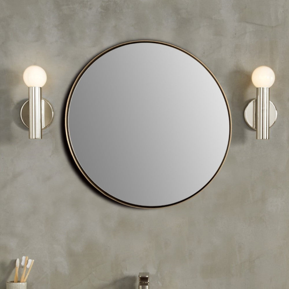 Round Metal Frame Mirror, Brushed Gold