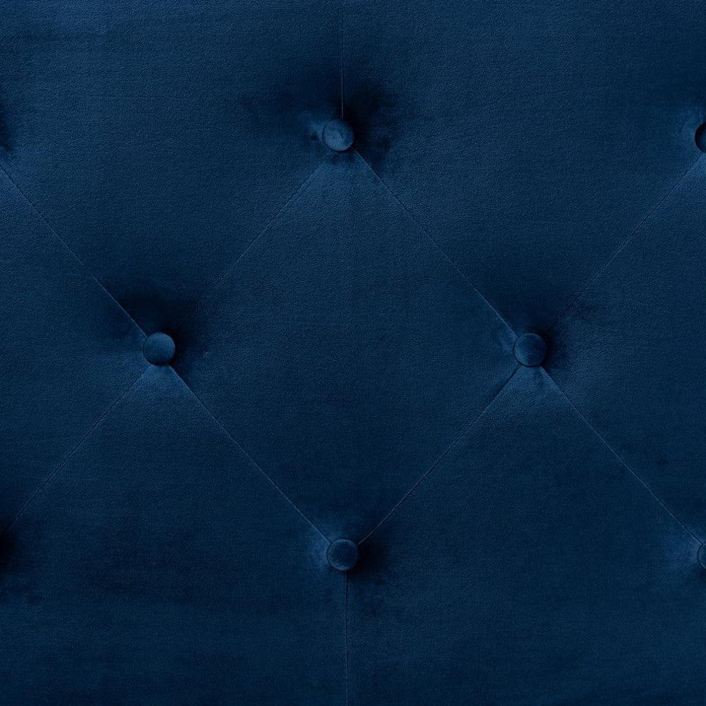 Navy Blue Velvet Fabric Upholstered King Size Headboard