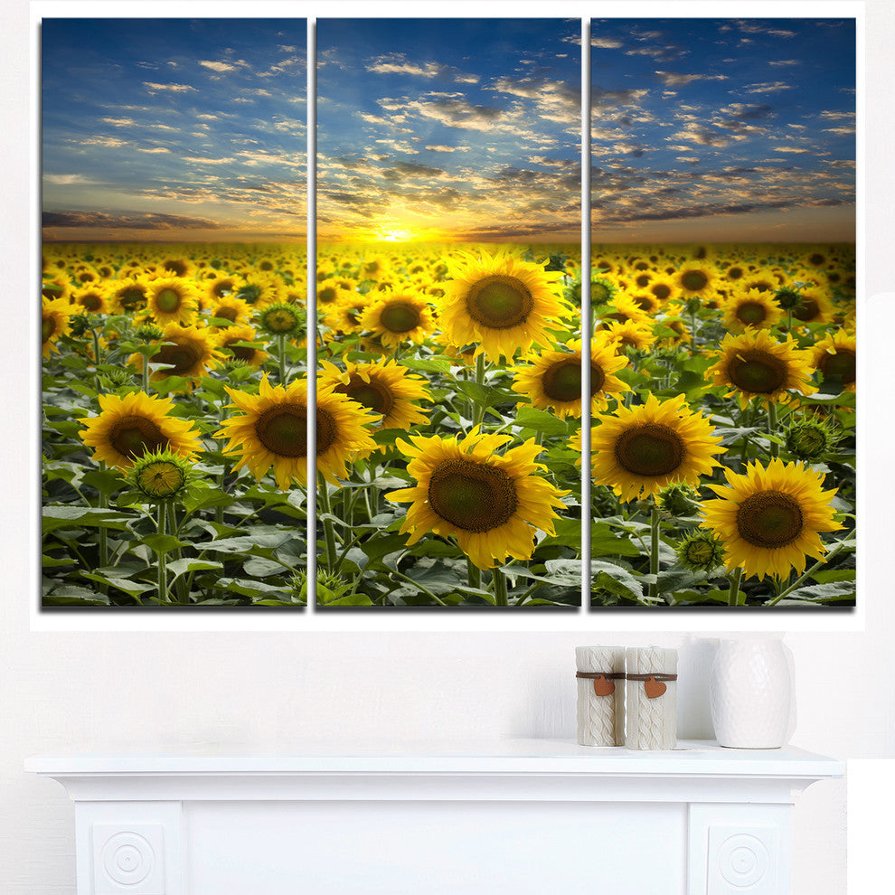 "Field of Blooming Sunflowers" Metal Wall Art, 3 Panels, 36"x28"