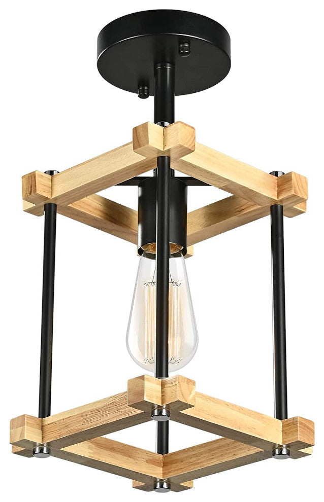Semi Flush Mount Pendant Light Fixture, Wood