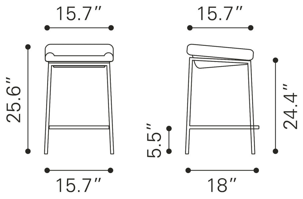 Counter Stool Chair, Set of 2, Steel Metal, Fabric, Gray, Silver, Cafe