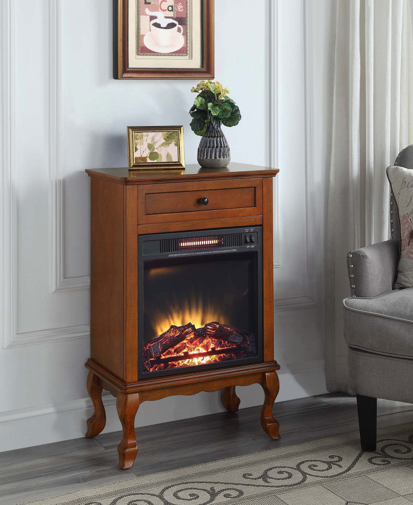 Electric Fireplace Infrared Heater With 1 Drawer, Walnut