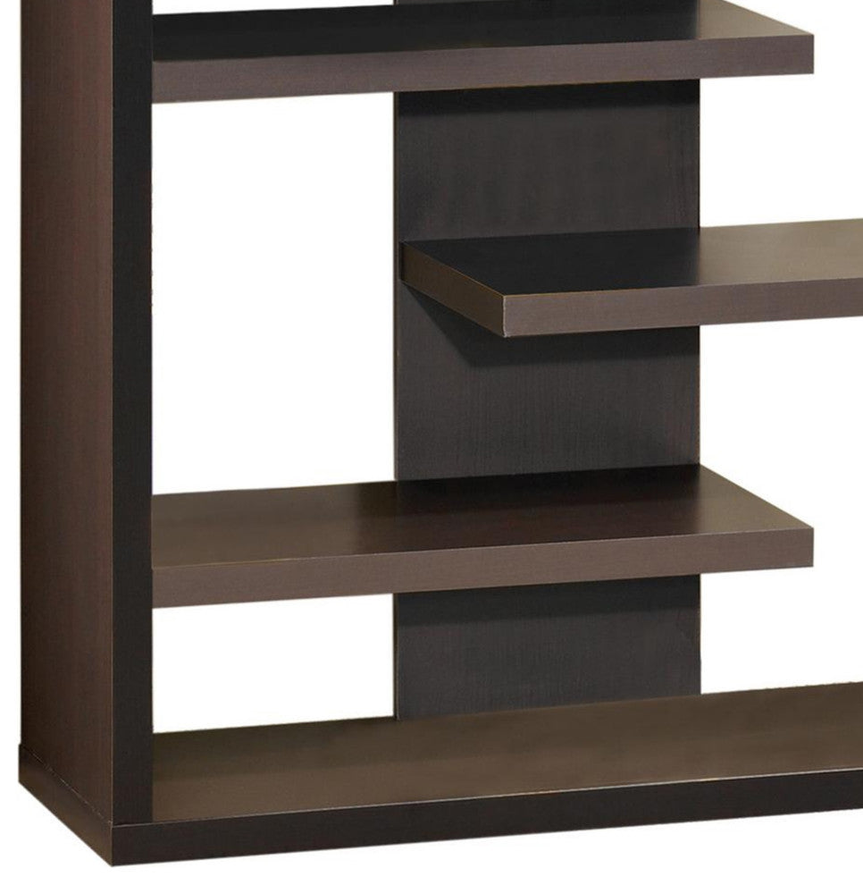 Expressive Wooden Bookcase With Center Back Panel, Brown