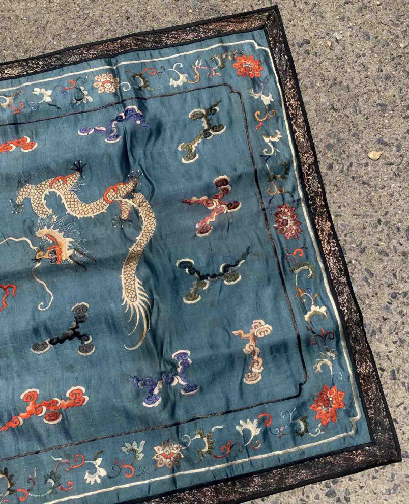 Handmade Antique Chinese Collectible silk textile 2.6'x3.8', 79cmx115cm 1870s