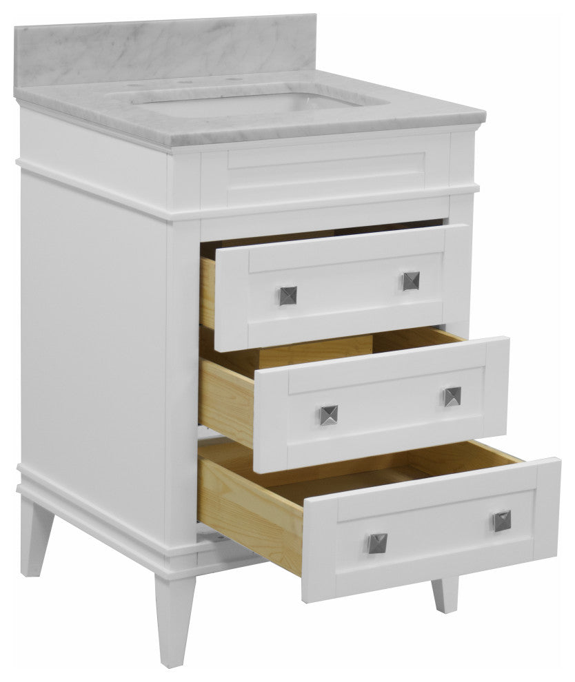 Eleanor 24" Bathroom Vanity, White, Carrara Marble