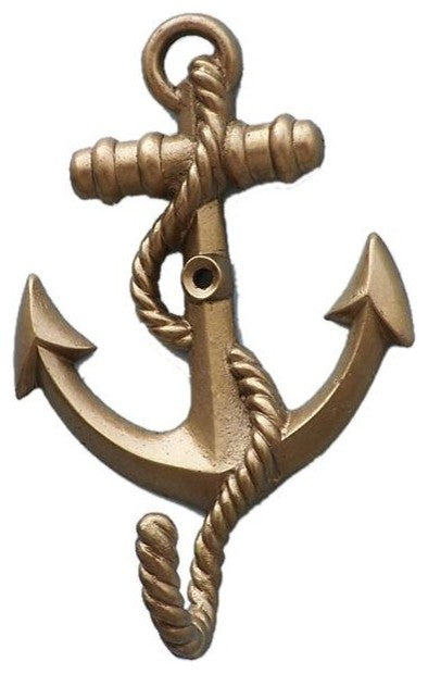Antique Brass Anchor With Rope Hook 5"