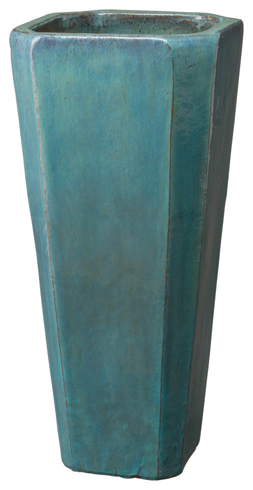 Tall Square Planter, Teal 15.5X35"H