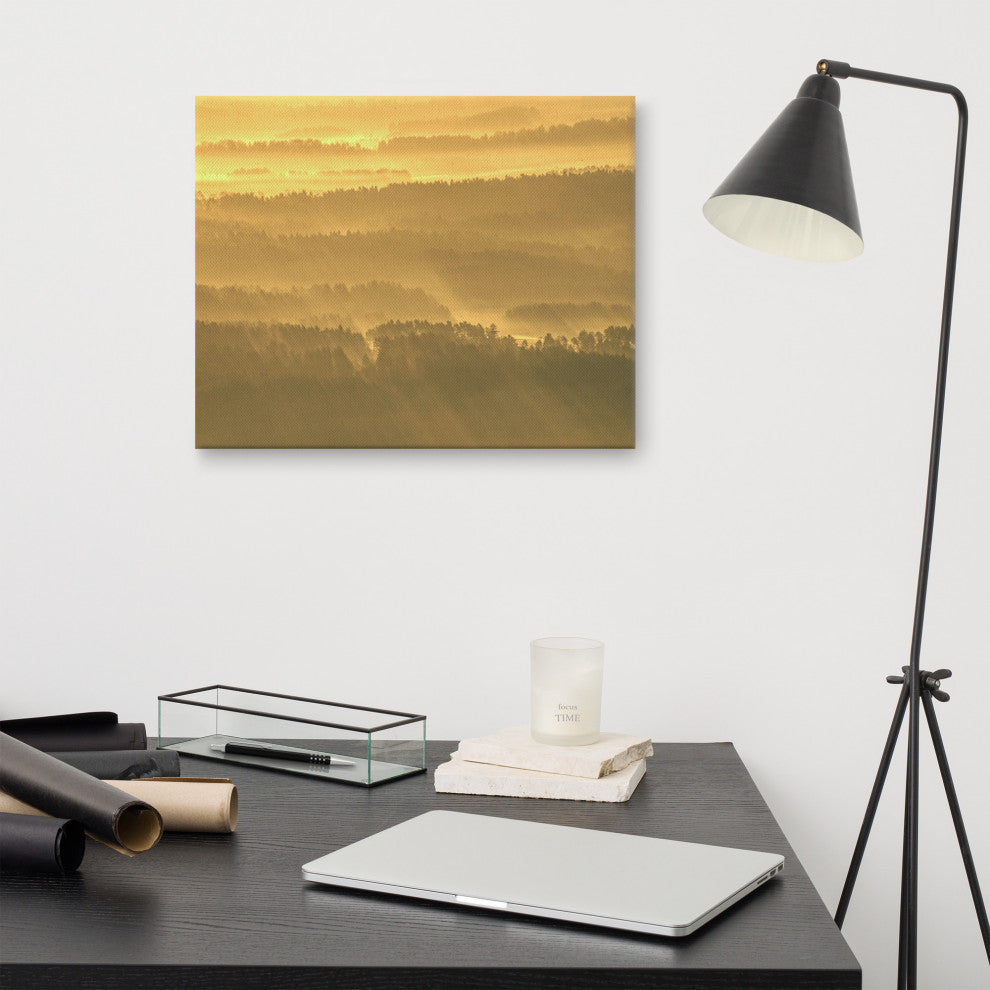 Golden Mist Valley - Hills & Mountain Range Landscape Canvas Prints, 16" X 20"
