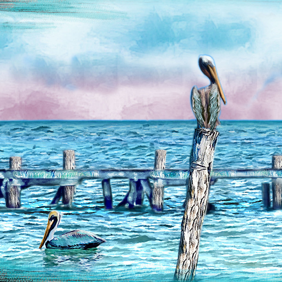 Seabirds Pelicans Surfboard Coastal Door Art, Approximate Size: 36x10