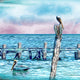 Seabirds Pelicans Surfboard Coastal Door Art, Approximate Size: 36x10