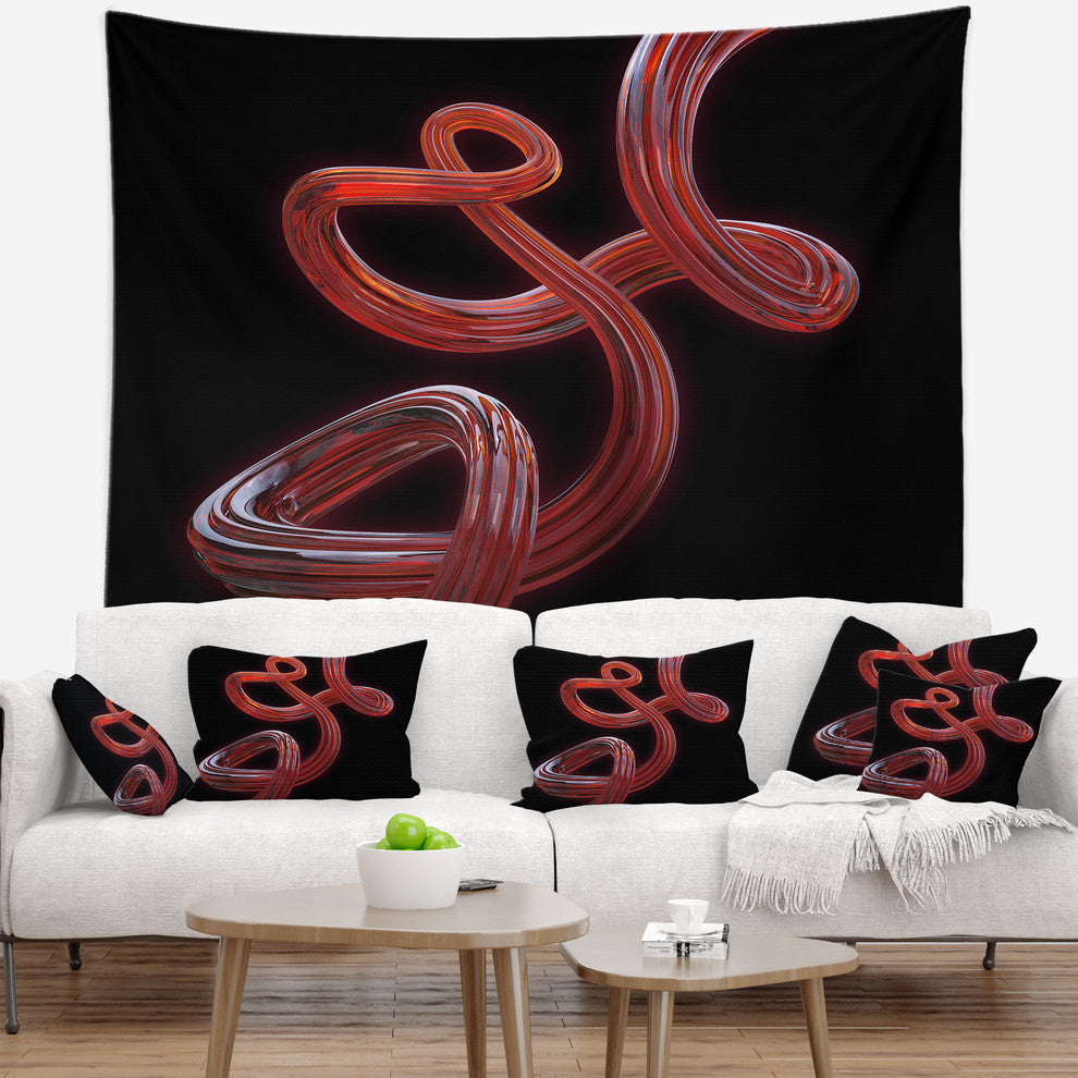 Flexible Caramel Line on Black Abstract Wall Tapestry, 39"x32"