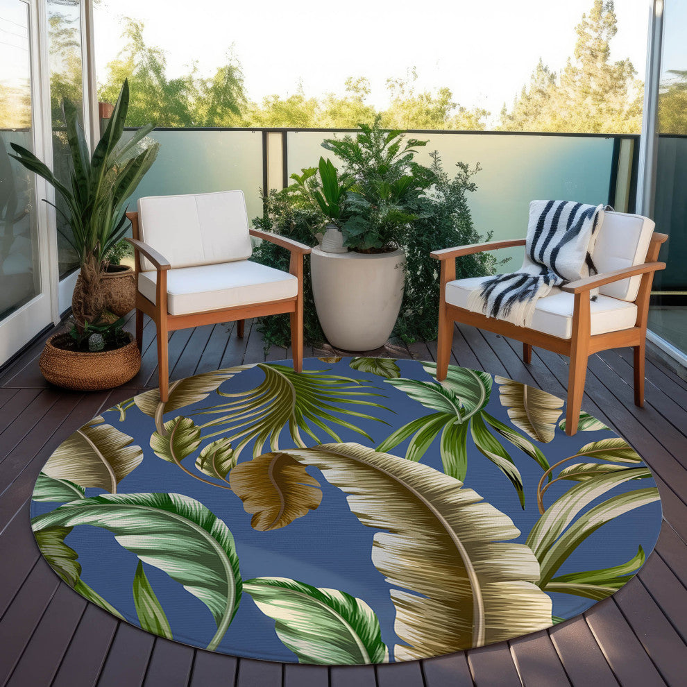 Indoor/Outdoor Tropics TC1 Indigo Machine Washable 8' x 8' Round Rug