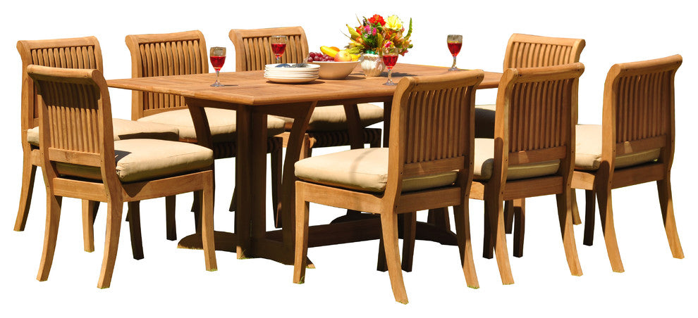 9-Piece Outdoor Patio Teak Dining Set, 69" Warwick Table, 8 Giva Armless Chairs