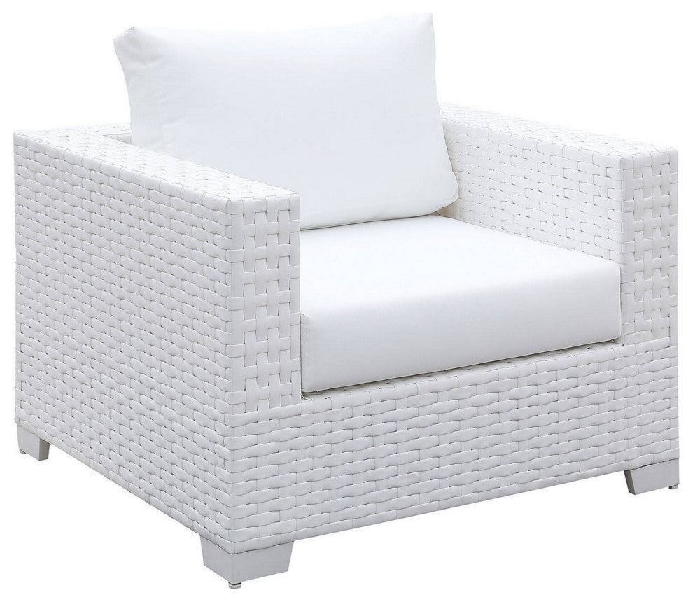 Benzara BM252479 Wicker 2 Accent Chairs With 2 Ottomans & Glass End Table, White