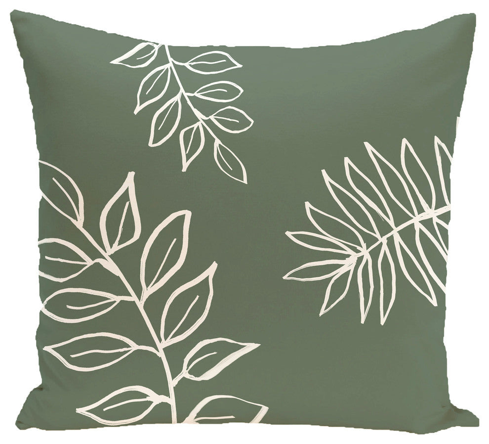 My Best Frond Floral Print Pillow, Herb Green, 16"x16"
