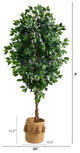6' Ficus Faux Tree With Natural Trunk, Handmade Natural Jute Planter W/ Tassels