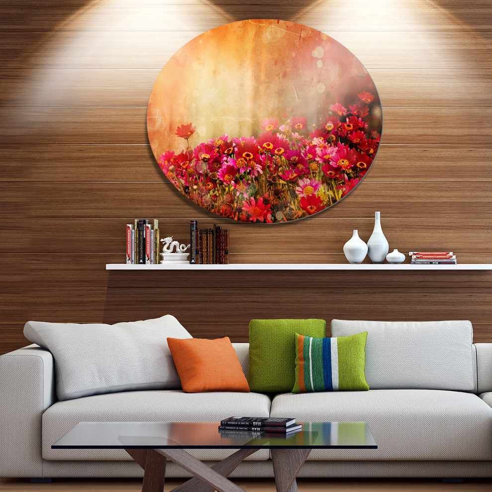Spring Little Flowers At Sunset, Floral Disc Metal Wall Art, 36"