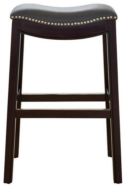 New Ridge Home Goods Julian Saddle Seat Barstool With Grey Faux Leather Seat