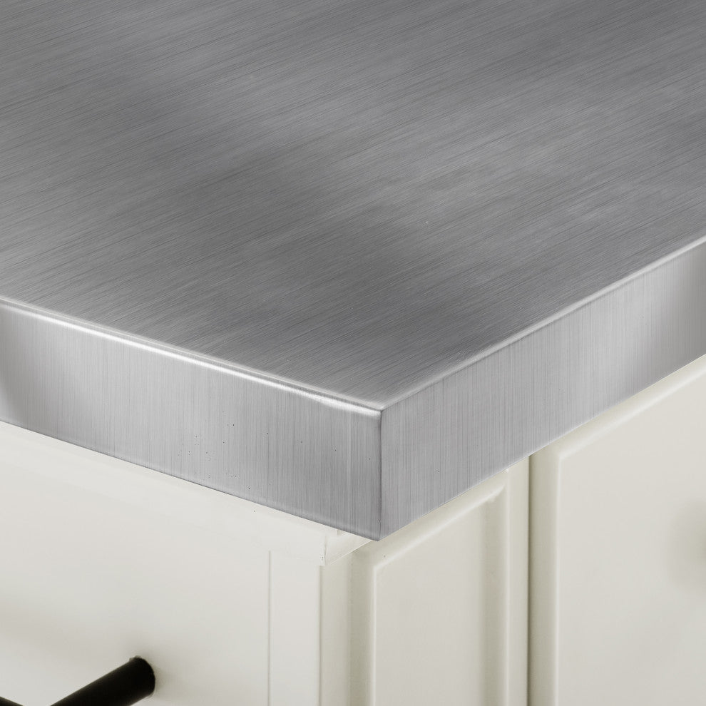 Julia Stainless Steel Top Island With Upholstered Square Counter Height Stools